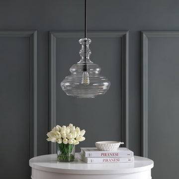 Bettina 13.37" Glass/Metal LED Pendant - JONATHAN Y
